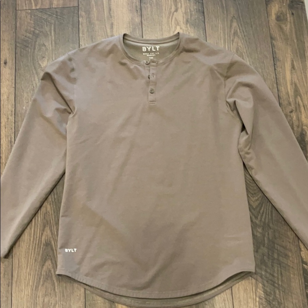 Long sleeve drop cut Henley lux tee shirt (BYLT)